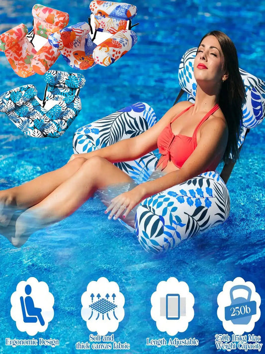 1pcs New Inflatable Water Hammock with Armrests PVC Floating Lounger Sofa for Adults Summer Print Pool Float Inflatable Lounger