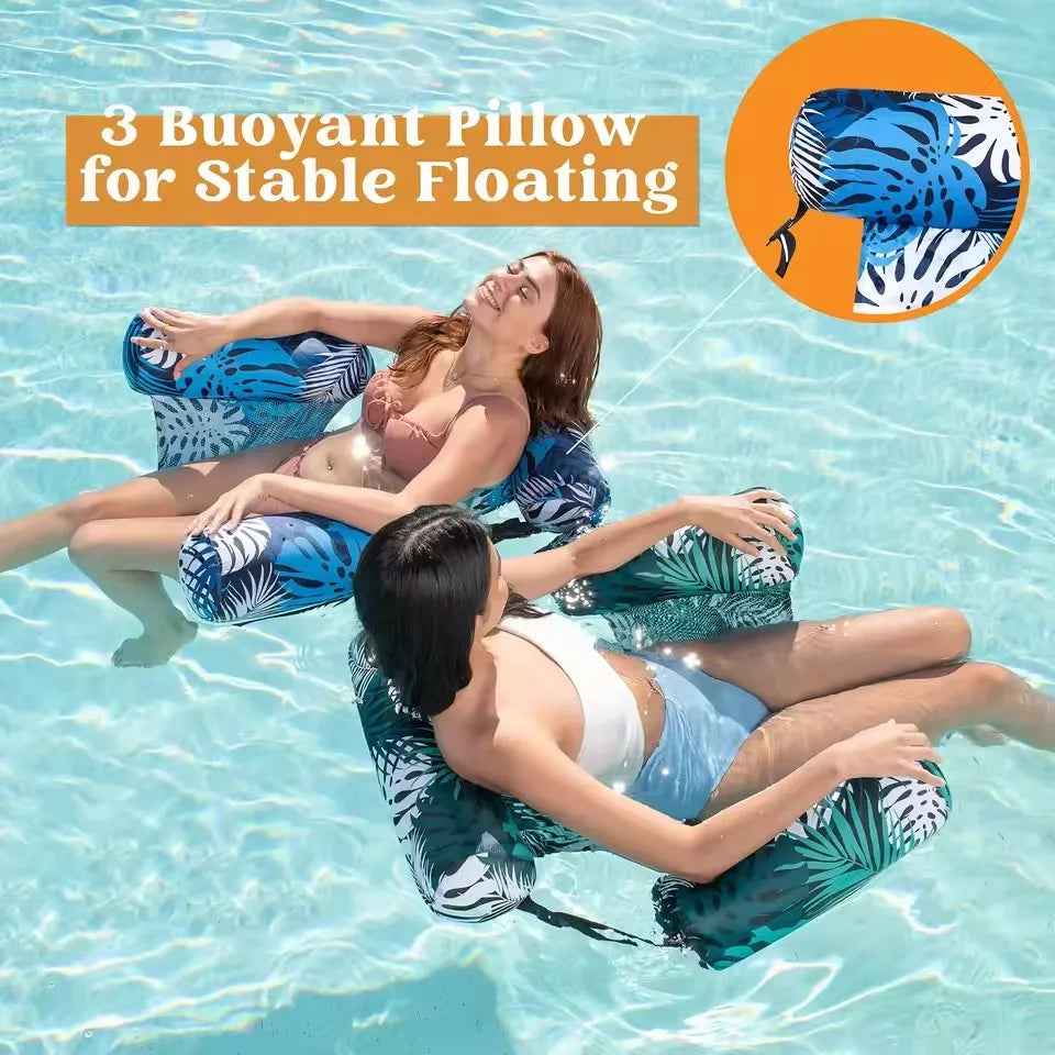 1pcs New Inflatable Water Hammock with Armrests PVC Floating Lounger Sofa for Adults Summer Print Pool Float Inflatable Lounger